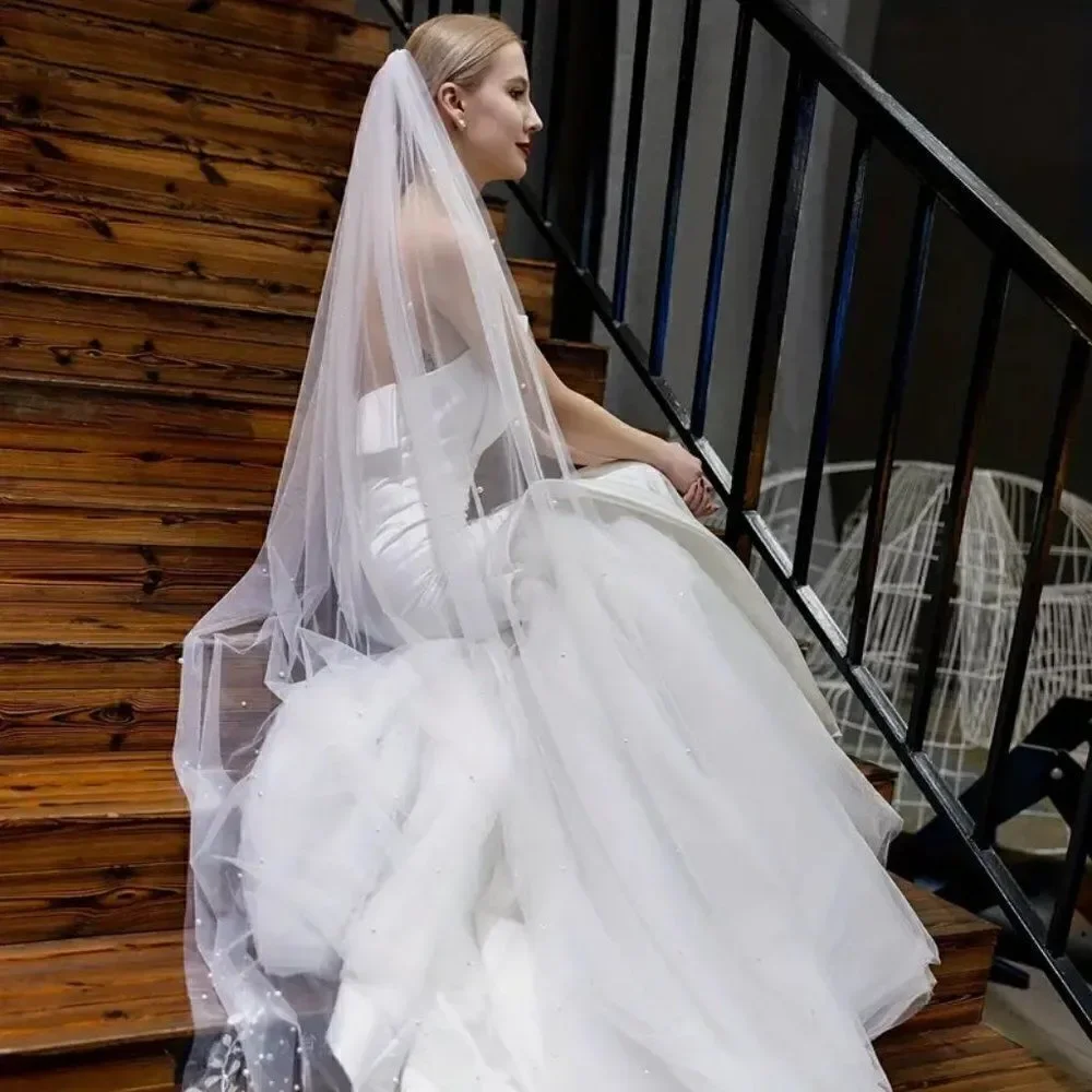 Floral Lace and Pearls Cathedral Bridal Wedding Veil With Comb Over 9' Long